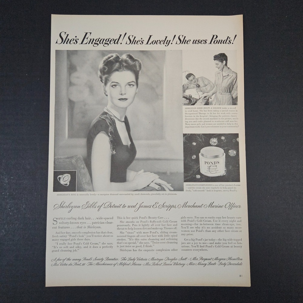 1945 Pond's Cold‎ Cream Cleansing Vintage Print Ad Shirleyan Gibbs James Scripps